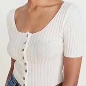 Free People Cropped Short Sleeve Ribbed Sweater/Cardigan